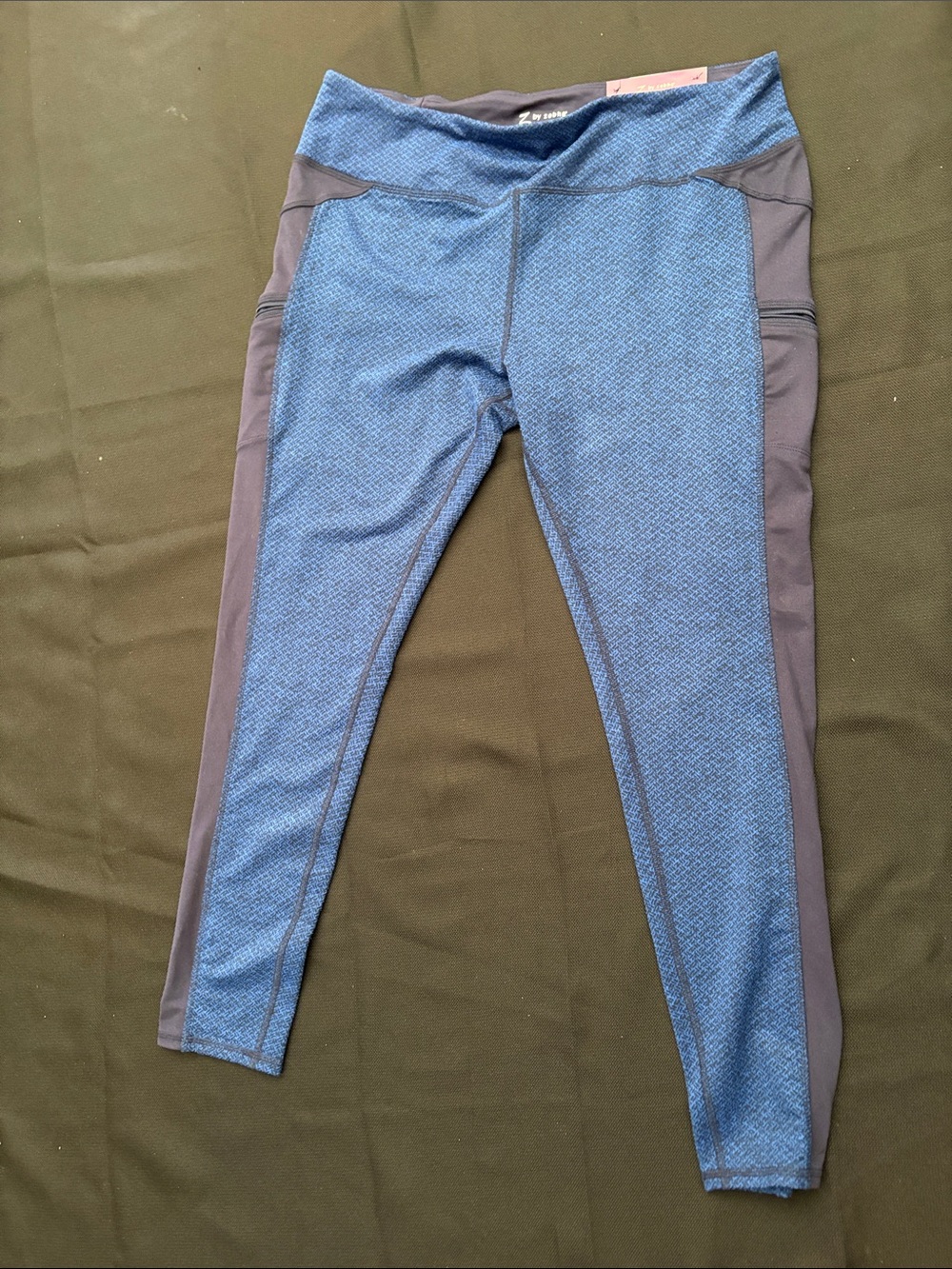 Blue Skinny High-Rise Leggings with Gray Side Panels